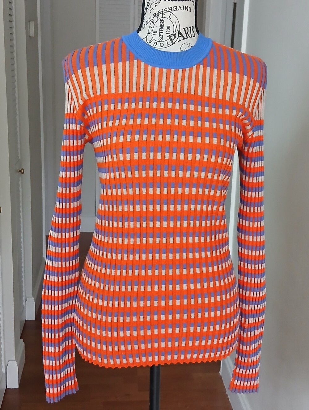 MCQ Striped Ribbed Knit Sweater‎ in Orange, Blue